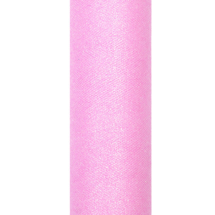 Jasnoróżowa tiulowa rolka z brokatem 15cm 9m