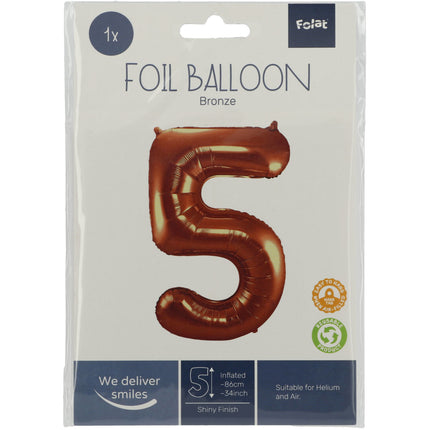 Balon foliowy Figurka 5 Brązowy XL 86cm pusty