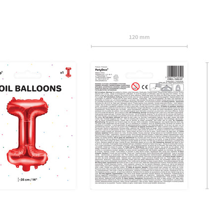 Balon foliowy litera I czerwony pusty 35cm