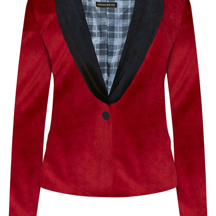 Bordowo-czerwony aksamitny blezer damski <tc>OppoSuits</tc>
