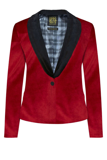Bordowo-czerwony aksamitny blezer damski <tc>OppoSuits</tc>