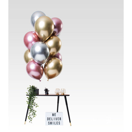 Balony srebrne, złote i różowe mix chrom 33 cm 12 szt.