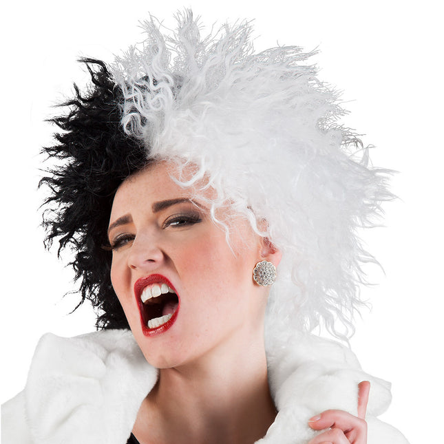 Peruka Cruella de Vil czarno-biała