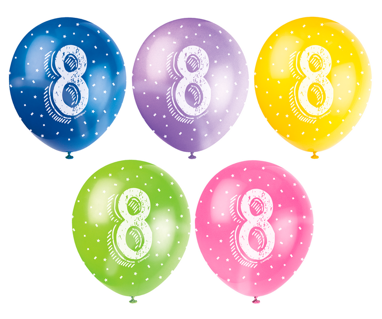 Balony na 8 lat Konfetti 30cm 5szt