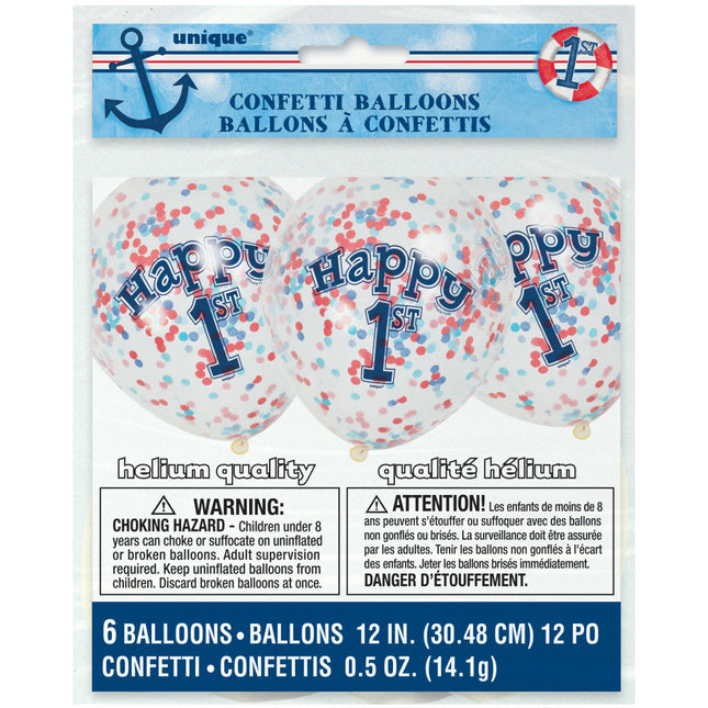 Balony z konfetti 1 rok 30 cm 6 szt.