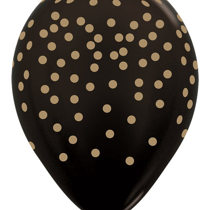 Balony Konfetti Złoty Nadruk Metaliczny Czarny 30cm 25szt