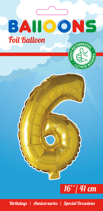 Balon foliowy Figurka 6 złoty 41 cm ze słomką