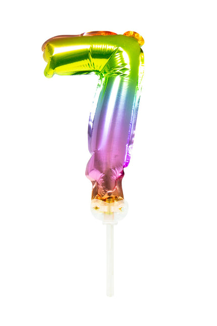 Balon foliowy Figurka 7 Rainbow 13cm z patyczkiem