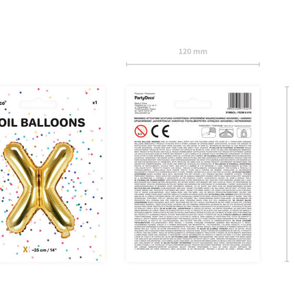 Balon foliowy litera X złoty pusty 35 cm