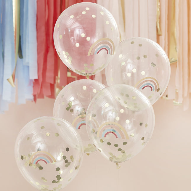 Tęczowe balony z konfetti 30cm 5szt