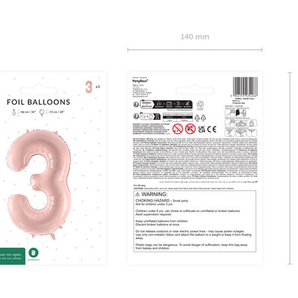 Balon z figurką na 3 rok Jasnoróżowy Pusty 72cm