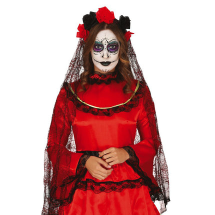 Halloweenowa Tiara Welon Czarny Czerwony