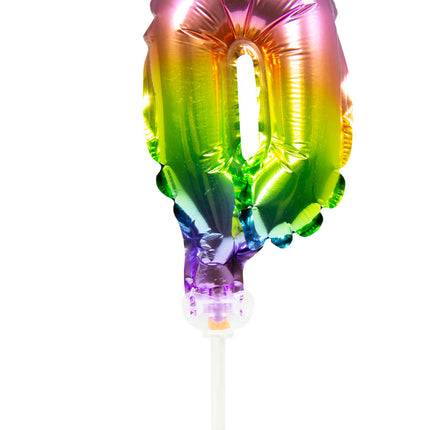 Balon foliowy Figurka 0 Rainbow 13cm z patyczkiem