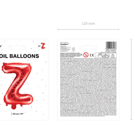 Balon foliowy litera Z czerwony pusty 35cm