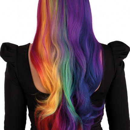 Peruka Selena długa z lokami Rainbow z dwóch stron