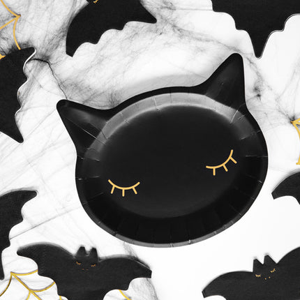 Talerzyki na Halloween Czarny Kot 22cm 6szt