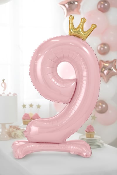Balon foliowy cyfra 9 jasnoróżowy standardowy pusty 70 cm