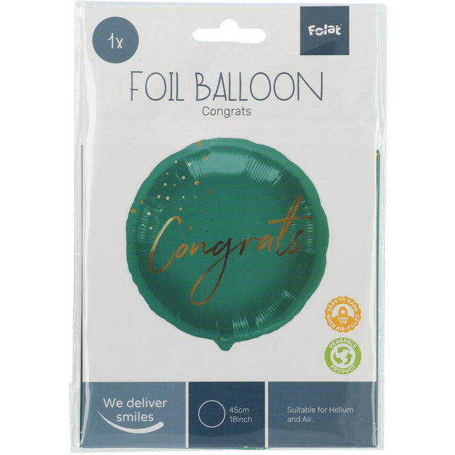 Balon helowy Gratulacje Zielony Pusty 45cm