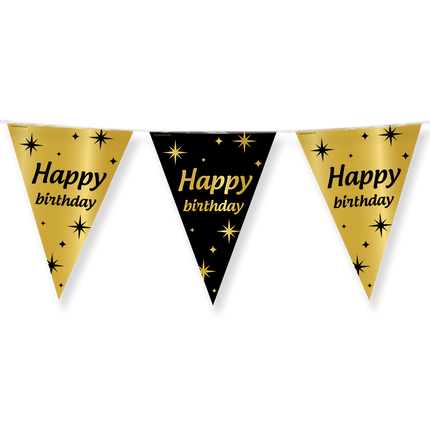 Flagline Happy Birthday Gold Black 10m