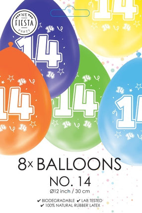Kolorowe balony 14 lat 30 cm 8 szt.
