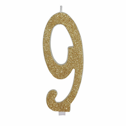 Złota świeczka 9 Years Glitter 12,5 cm