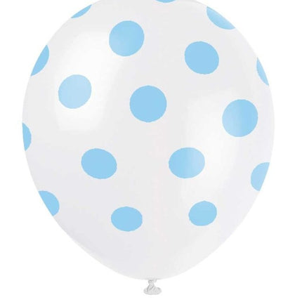 Balony jasnoniebieskie białe kropki 30cm 6szt
