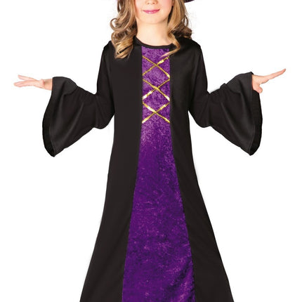 Kostium czarownicy na Halloween dla dziecka aksamitny