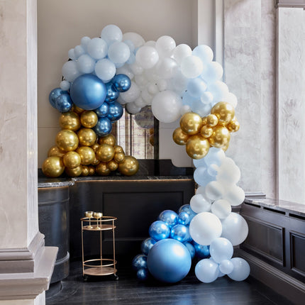 Niebiesko-złoty łuk balonowy Chrome XL Zestaw DIY