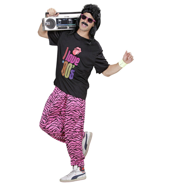 Neonowy kostium męski 80S czarno-różowy