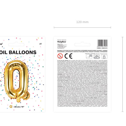 Balon foliowy litera Q złoty pusty 35 cm