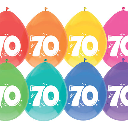 Balony 70 lat kolorowe 30cm 8szt