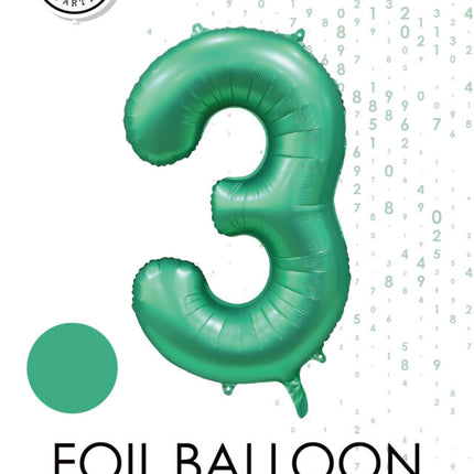 Balon z zieloną figurką 3 lata połysk 86 cm