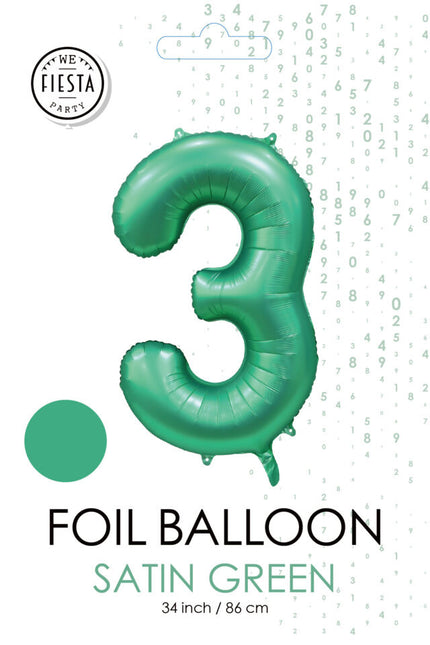 Balon z zieloną figurką 3 lata połysk 86 cm
