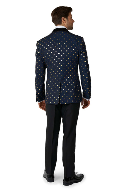 Ciemnoniebieski smoking męski w złote kropki <tc>OppoSuits</tc>