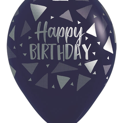 Balony Happy Birthday Trójkąty Granatowy Metaliczny Tusz 30cm 25szt