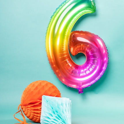 Balon foliowy Figurka 6 Rainbow XL 81cm pusty