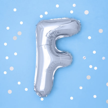 Balon foliowy litera F srebrny pusty 35cm