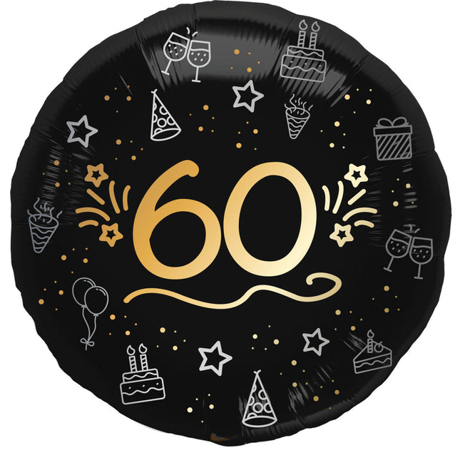 Balon helowy na 60 lat czarno-złoty pusty 45 cm
