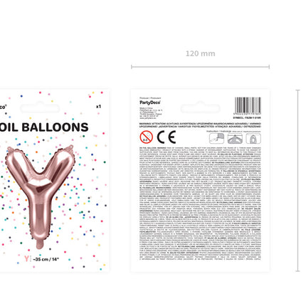 Balon foliowy litera Y różowe złoto pusty 35 cm