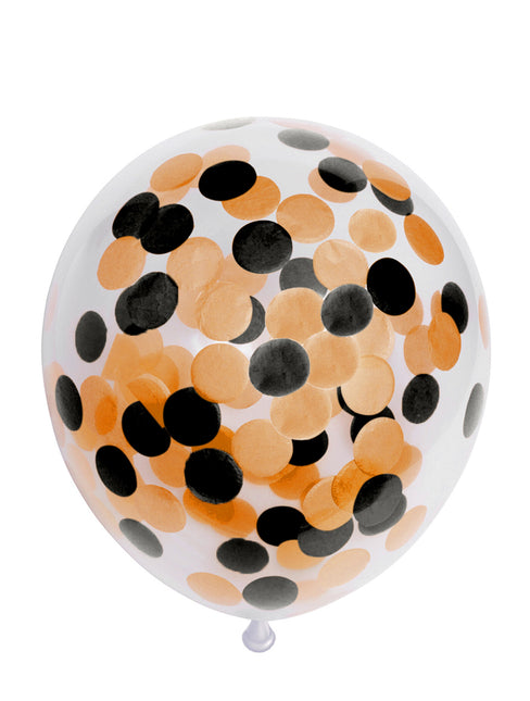 Balony konfetti pomarańczowo-czarne 30cm 6szt