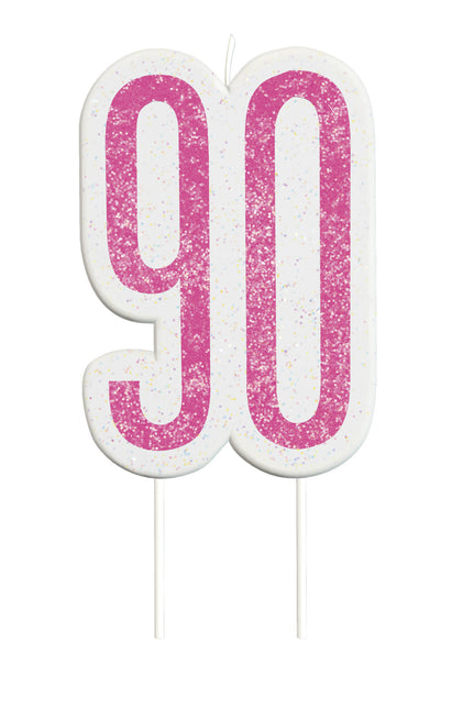 Świeczka 90 Years Glitter Pink 8,5 cm