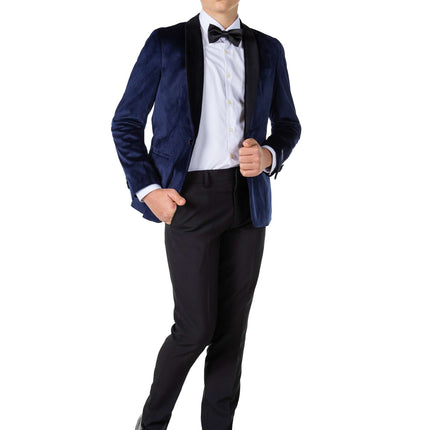 Ciemnoniebieska aksamitna marynarka chłopięca dla nastolatków <tc>OppoSuits</tc>