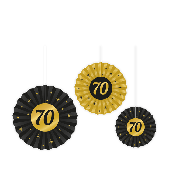 Zestaw wachlarzy papierowych 70 Years 20-40cm 3-częściowy