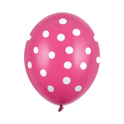 Balony fuksja białe kropki 30cm 6szt