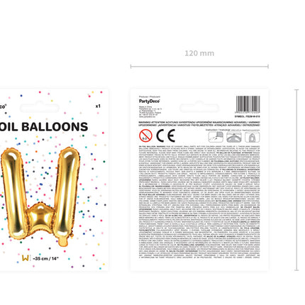Balon foliowy litera W złoty pusty 35 cm
