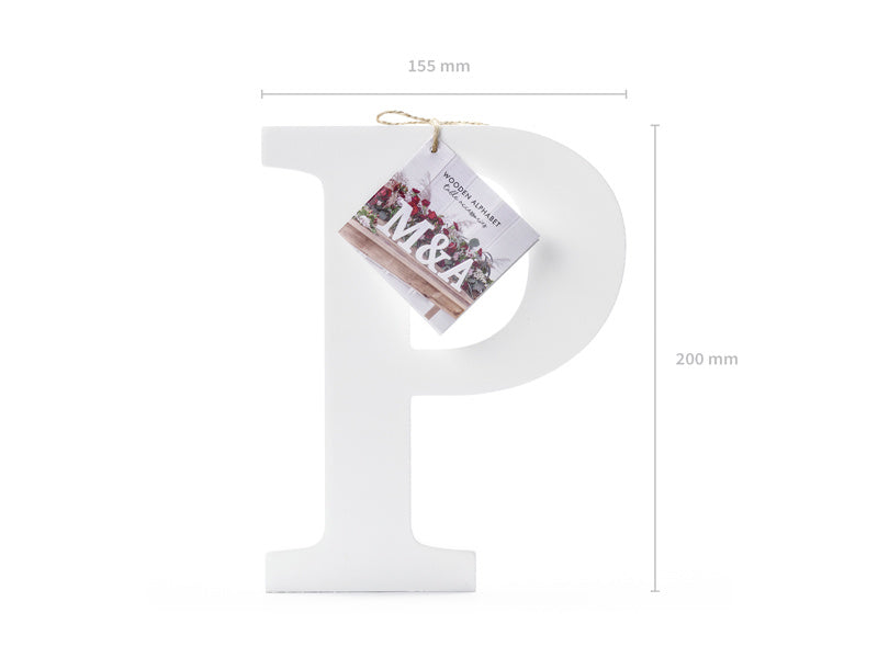 Biała litera P Drewno 20 cm