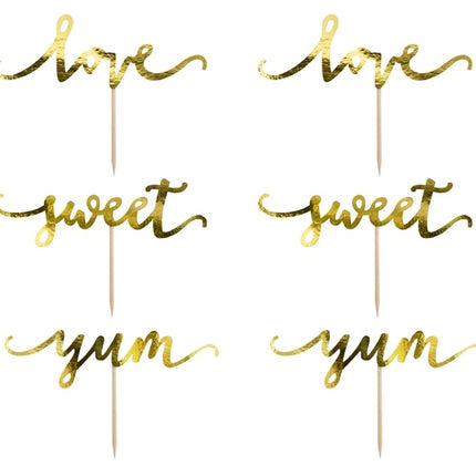 Nakładki na babeczki Gold Sweet Love Yum 13cm 6szt.