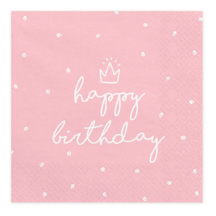 Serwetki Happy Birthday różowe 33cm 20szt