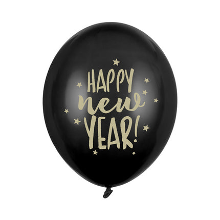 Balony Szczęśliwego Nowego Roku Czarne 30cm 6szt