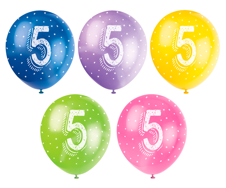 Balony na 5 lat Konfetti 30cm 5szt